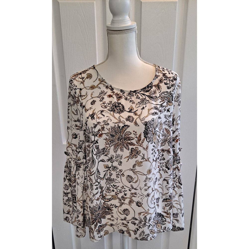 Medium Rose+Olive Floral Top With Beautiful Flounce Skeeve Detail
